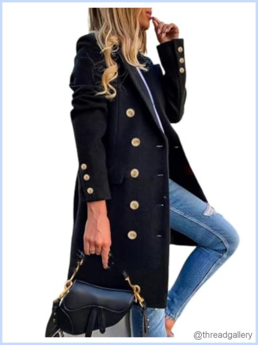 Wool Blend Pea Coat Double Breasted Notch Lapel Midi Trench Coat